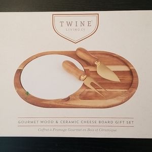 Gourmet Wood & Ceramic Cheese Board Gift Set